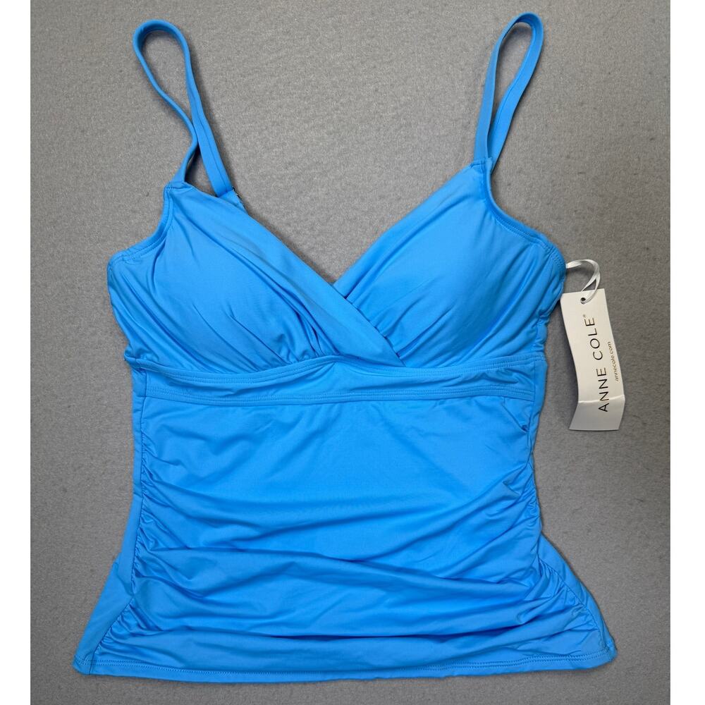 Anne Cole Women's Ruched Underwire Tankini Top Arctic Blue 32C/34B $74